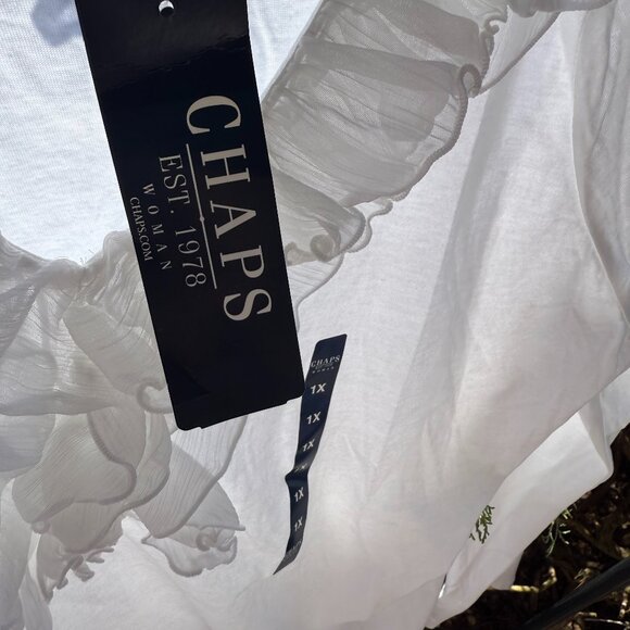 Chaps Women's Plus Size Pullover Cotton Top with Ruffle V-Neck NWT - Picture 8 of 13